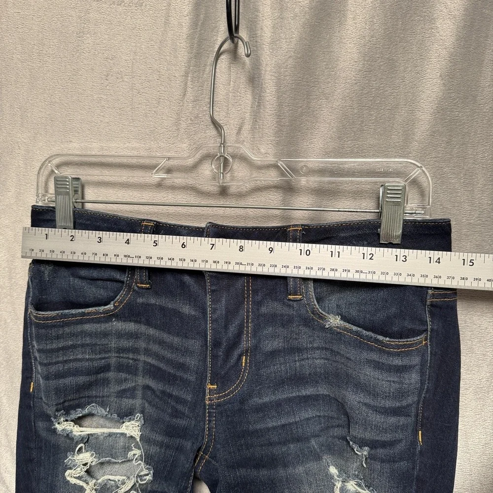 American Eagle Jeans Womens 4 X Short Dark Wash Super Stretch X Distressed‎